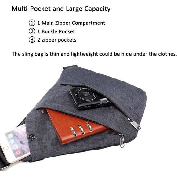 Anti Theft Travel Sling Bag for Women Men Nylon Compact Crossbody Purse - Picture 5 of 6